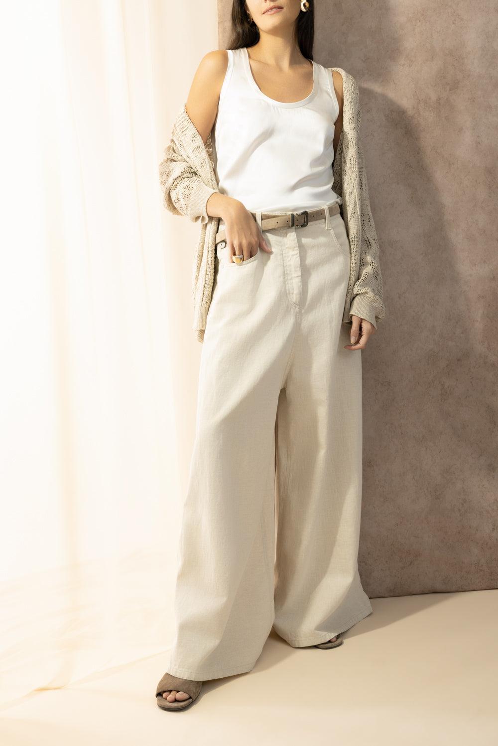 Scoopneck Tank - Natural-WHITE-XS-CLOTHINGTOPTANK-BRUNELLO CUCINELLI