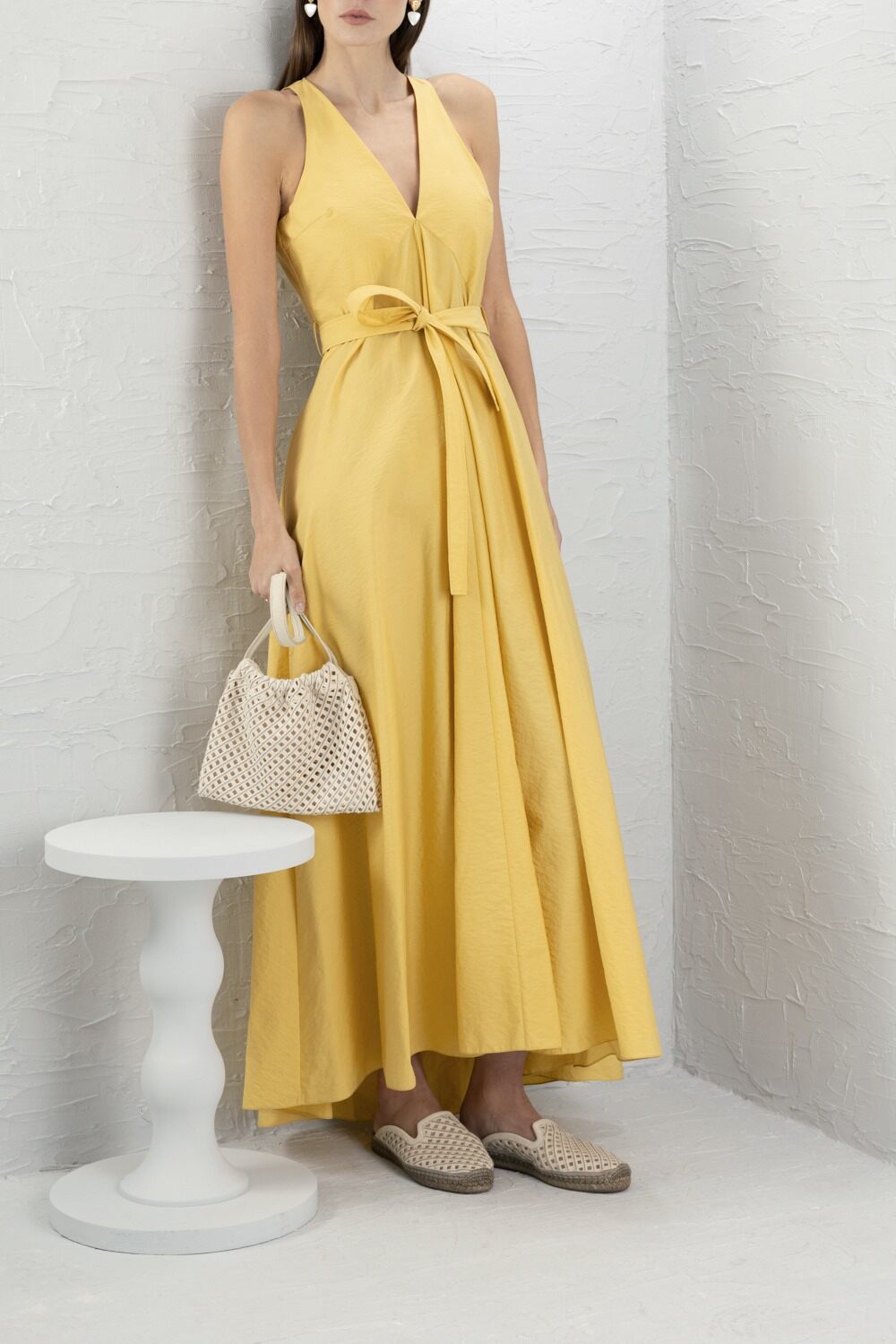 Belted Maxi Dress-YELLOW-XS-CLOTHINGDRESSCASUAL-BRUNELLO CUCINELLI