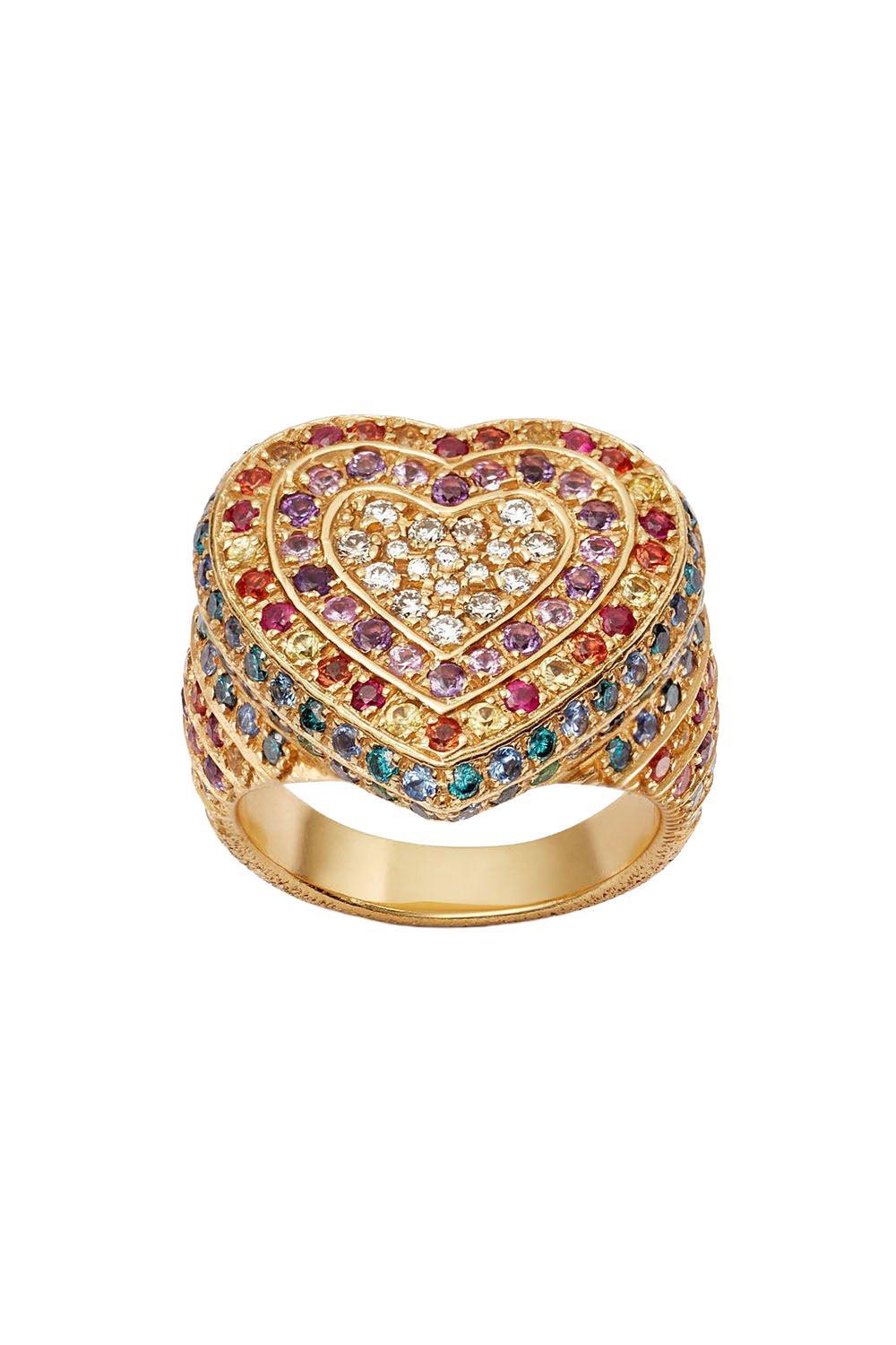 Rainbow Pavé Cuore Ring-YELLOW GOLD-5-JEWELRYFINE JEWELRING-CAROLINA BUCCI