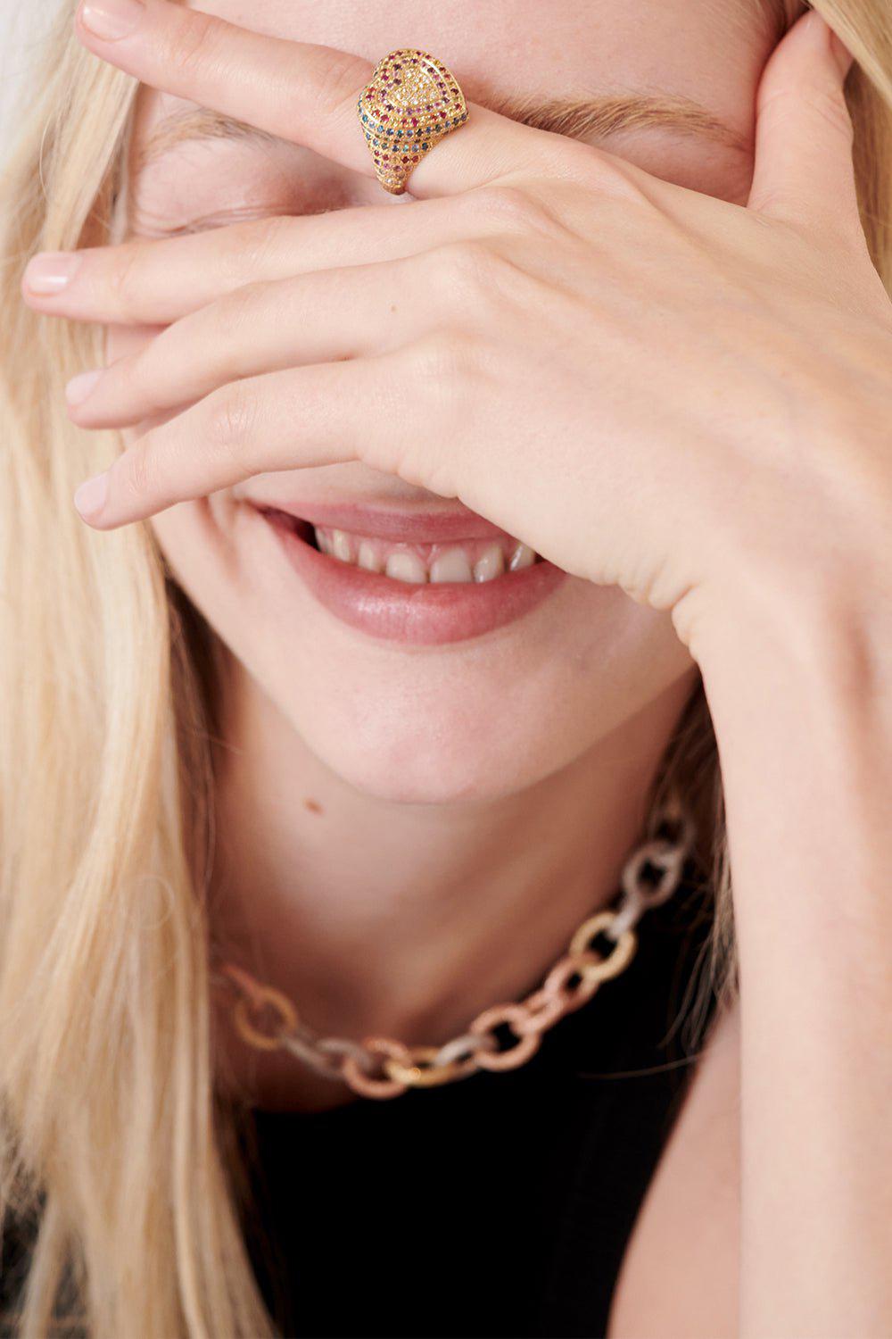 CAROLINA BUCCI-Rainbow Pavé Cuore Ring-YELLOW GOLD