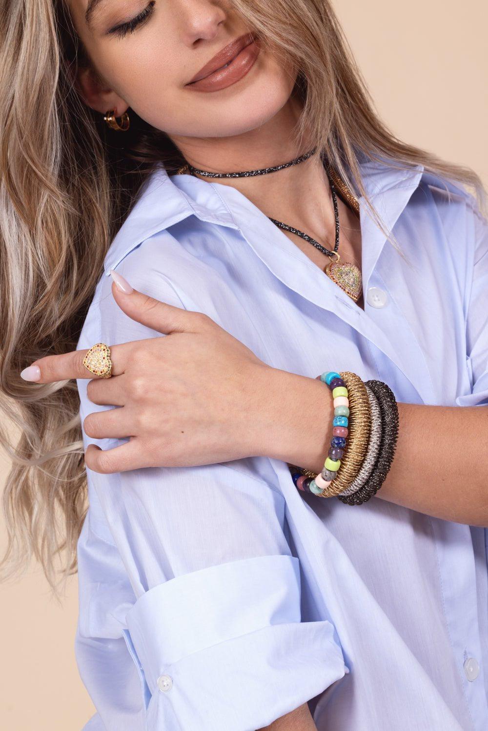 CAROLINA BUCCI-Rainbow Pavé Cuore Ring-YELLOW GOLD