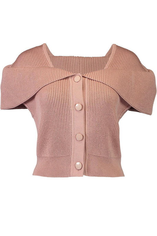 Foldover Button Knit Blouse-PINK-S-CLOTHINGTOPBLOUSE-CHLOÉ