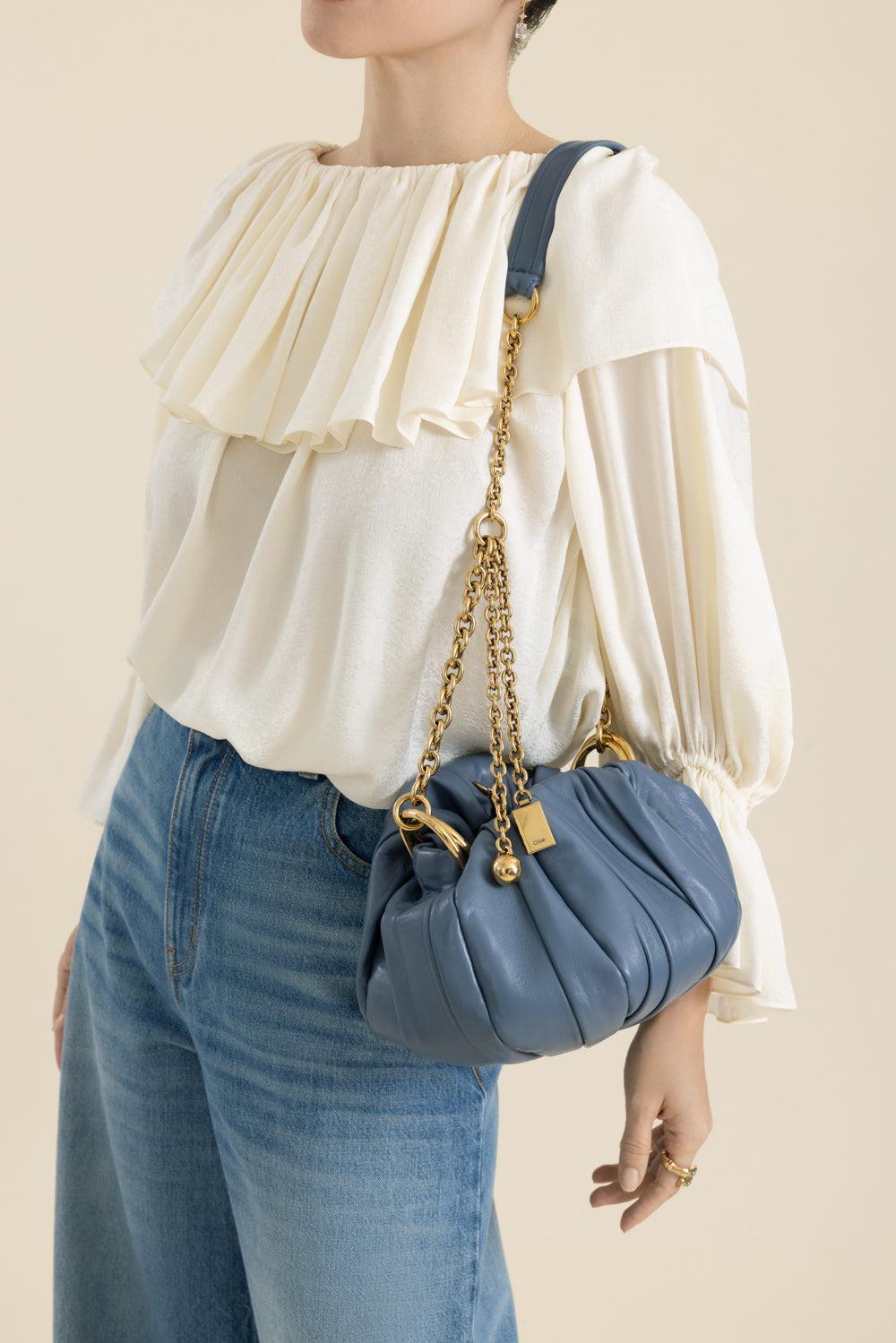 Chloé Plissé Shoulder Bag - Ashes Blue-BLUE-HANDBAGSHOULDER-CHLOÉ