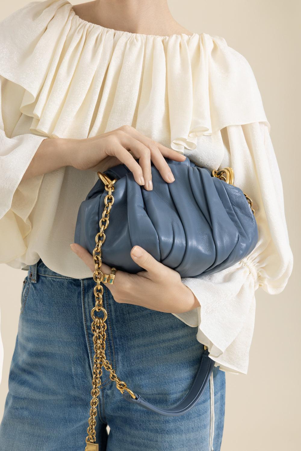 Chloé Plissé Shoulder Bag - Ashes Blue-BLUE-HANDBAGSHOULDER-CHLOÉ