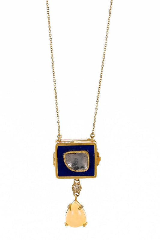 Lapis Locket Necklace-YELLOW GOLD-19-JEWELRYFINE JEWELNECKLACE O-COOMI