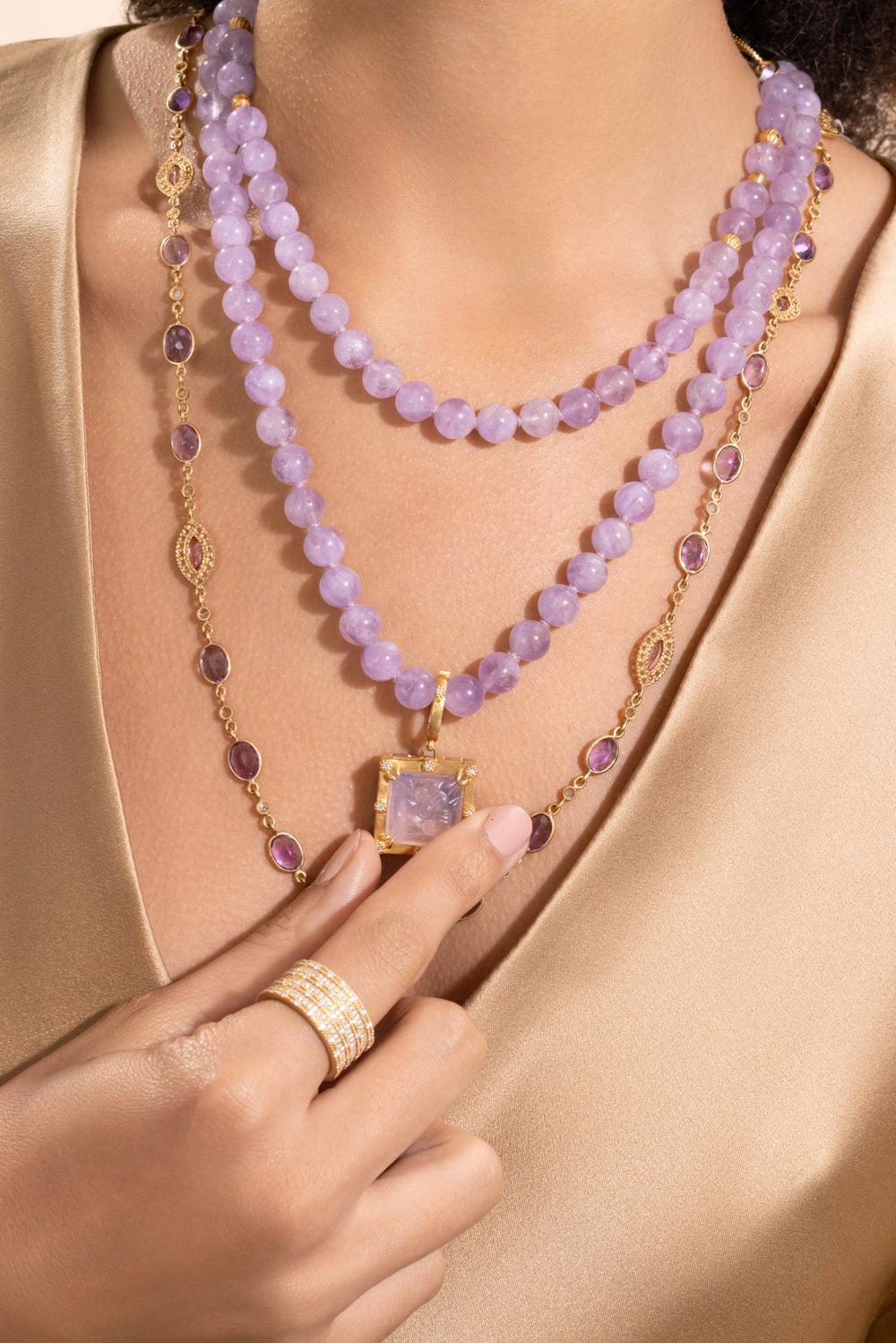 Rose Quartz Carved Locket Pendant-YELLOW GOLD-JEWELRYFINE JEWELPENDANT-COOMI