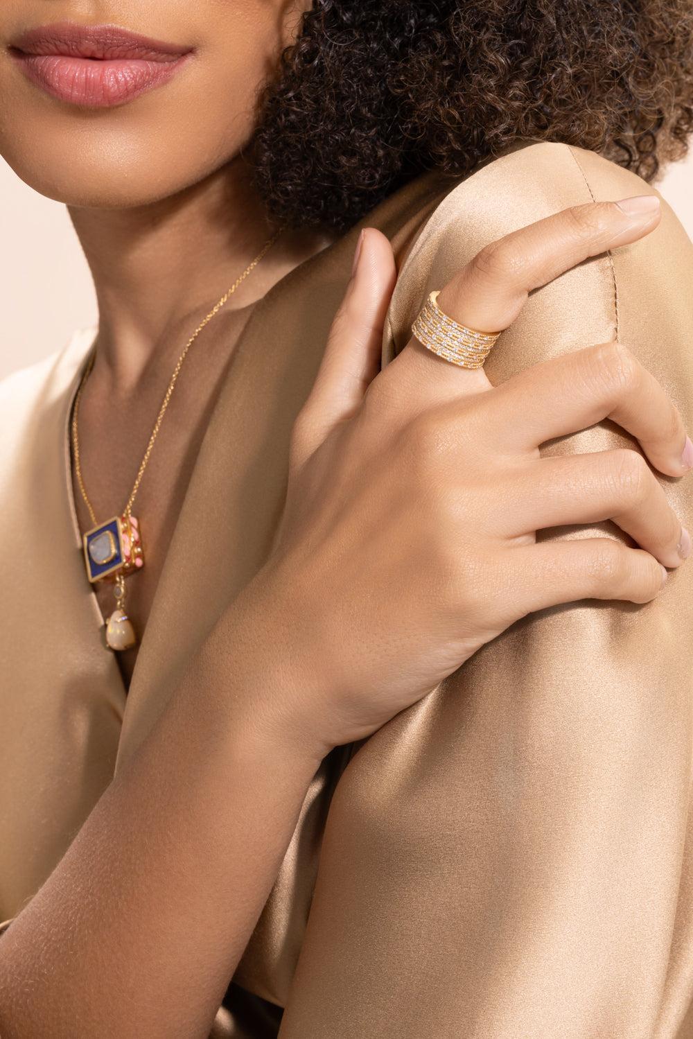 Diamond Paisley Band Ring-YELLOW GOLD-7-JEWELRYFINE JEWELRING-COOMI