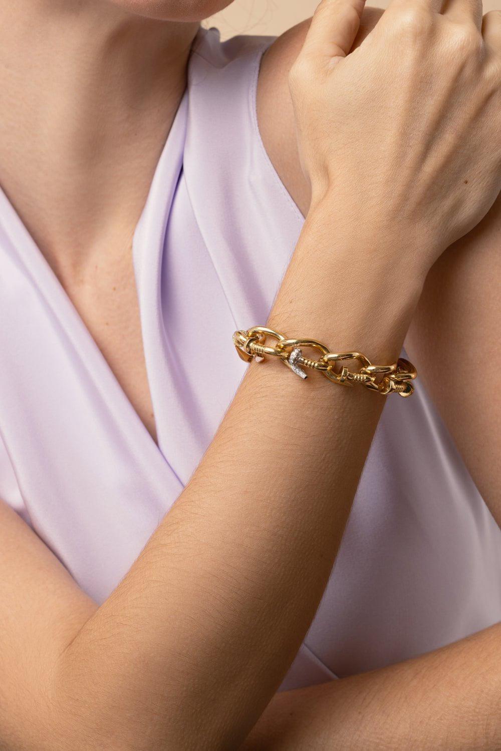 Polished Diamond Nail Link Bracelet-YELLOW GOLD-JEWELRYFINE JEWELBRACELET O-DAVID WEBB