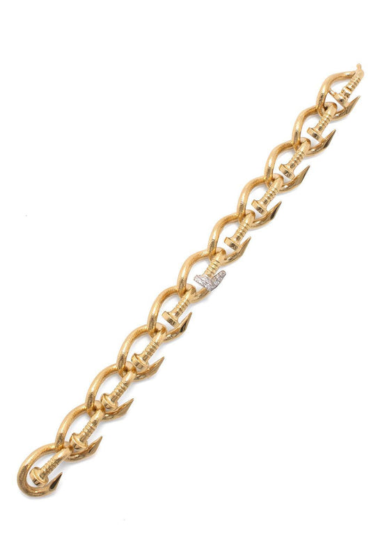 Diamond Tip Hammered Bent Nail Link Bracelet-YELLOW GOLD-JEWELRYFINE JEWELBRACELET O-DAVID WEBB