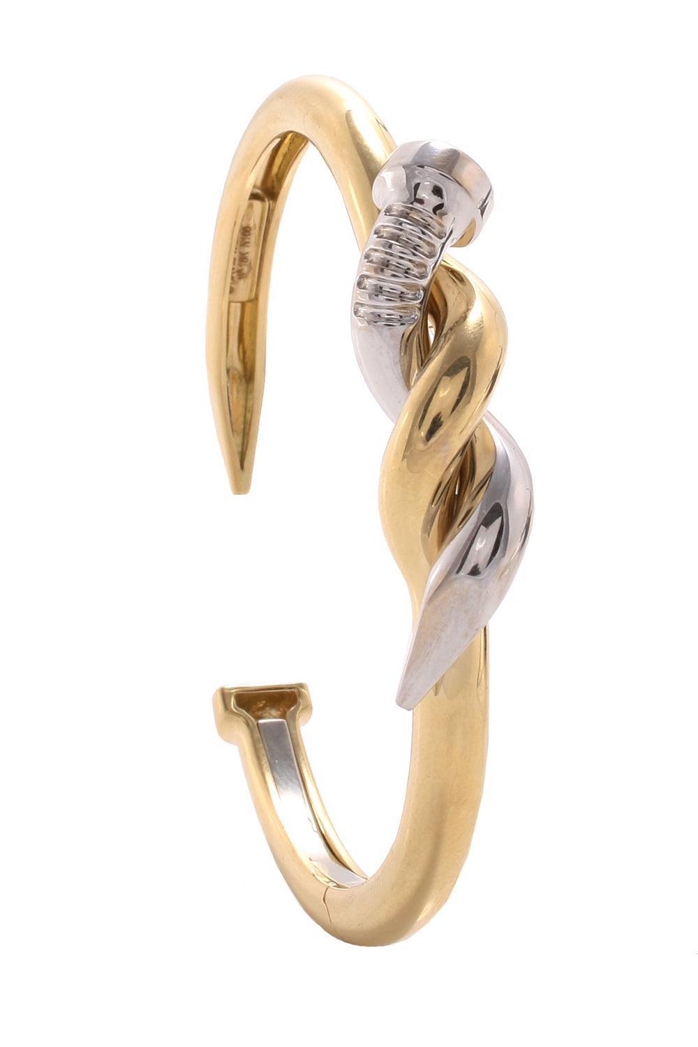 Two Tone Twisted Nail Cuff Bracelet-YELLOW GOLD-JEWELRYFINE JEWELBRACELET O-DAVID WEBB