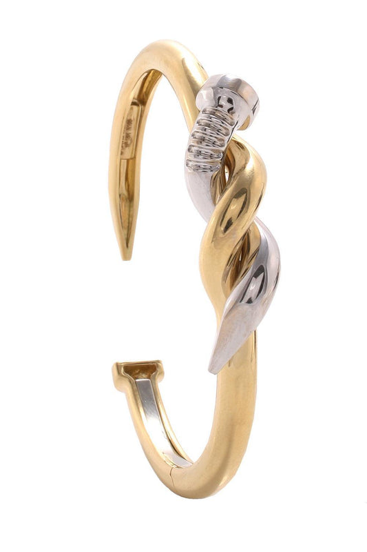 Two Tone Twisted Nail Cuff Bracelet-YELLOW GOLD-JEWELRYFINE JEWELBRACELET O-DAVID WEBB