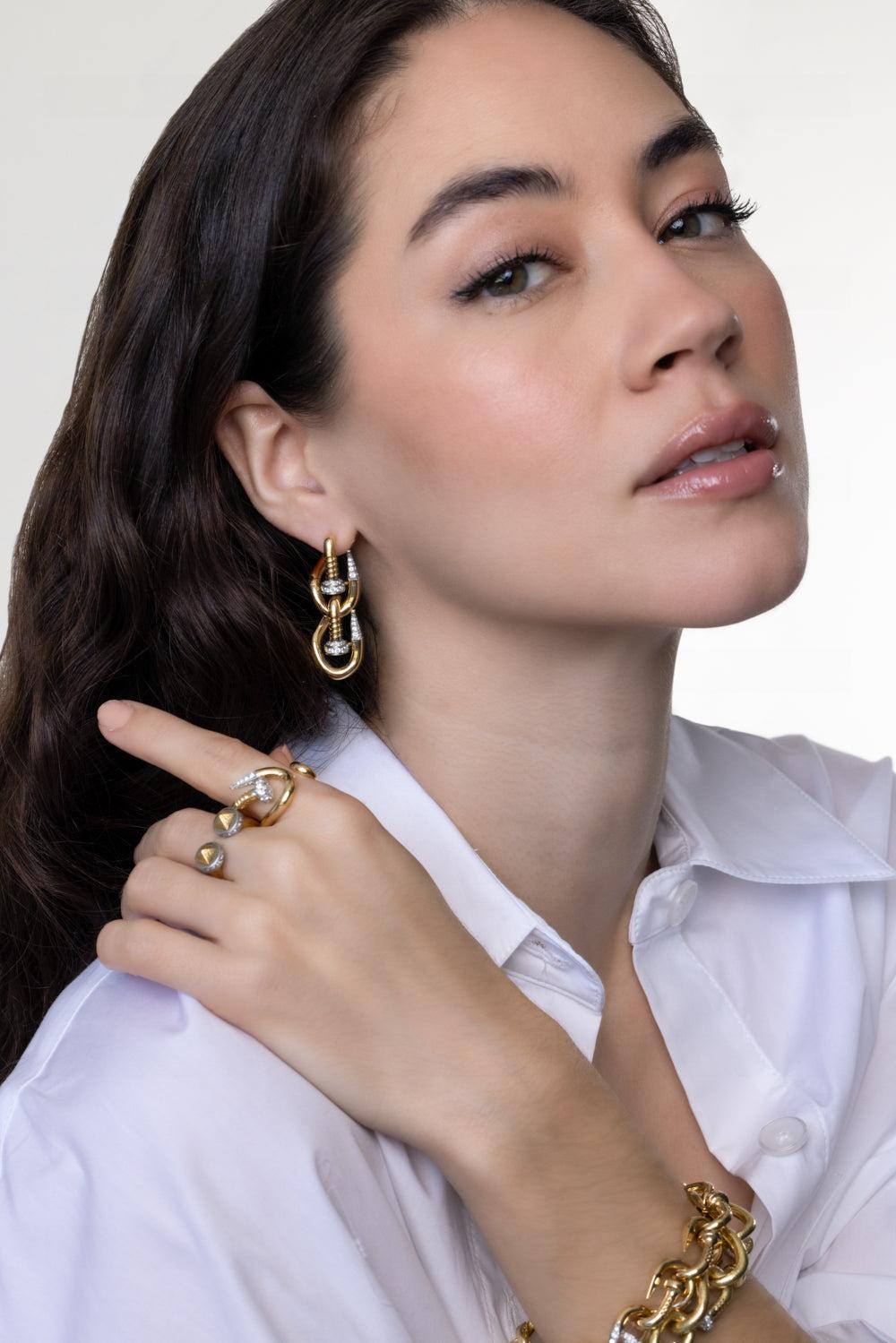 Double Bent Nail Diamond Earrings-YELLOW GOLD-JEWELRYFINE JEWELEARRING-DAVID WEBB