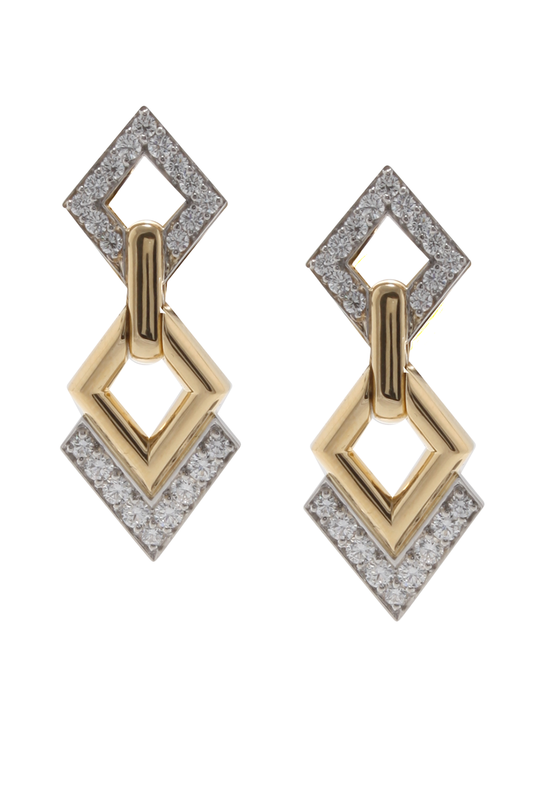 Diamond Double Drop Earrings-YELLOW GOLD-JEWELRYFINE JEWELEARRING-DAVID WEBB