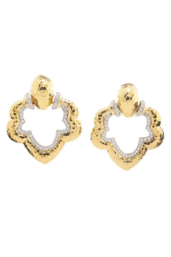 Diamond Hammered Gothic Doorknocker Earrings-YELLOW GOLD-JEWELRYFINE JEWELEARRING-DAVID WEBB