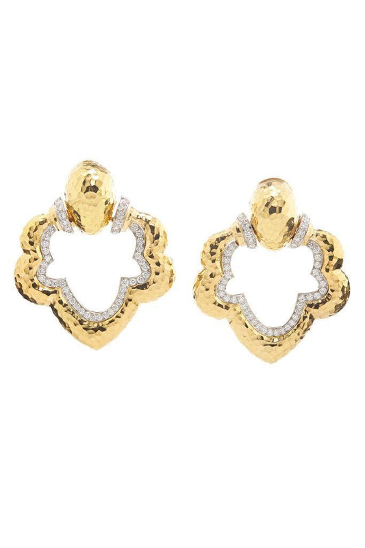 Diamond Hammered Gothic Doorknocker Earrings-YELLOW GOLD-JEWELRYFINE JEWELEARRING-DAVID WEBB