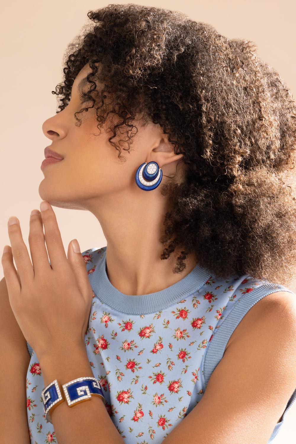 Diamond Royal Blue Studio Earrings-YELLOW GOLD-JEWELRYFINE JEWELEARRING-DAVID WEBB