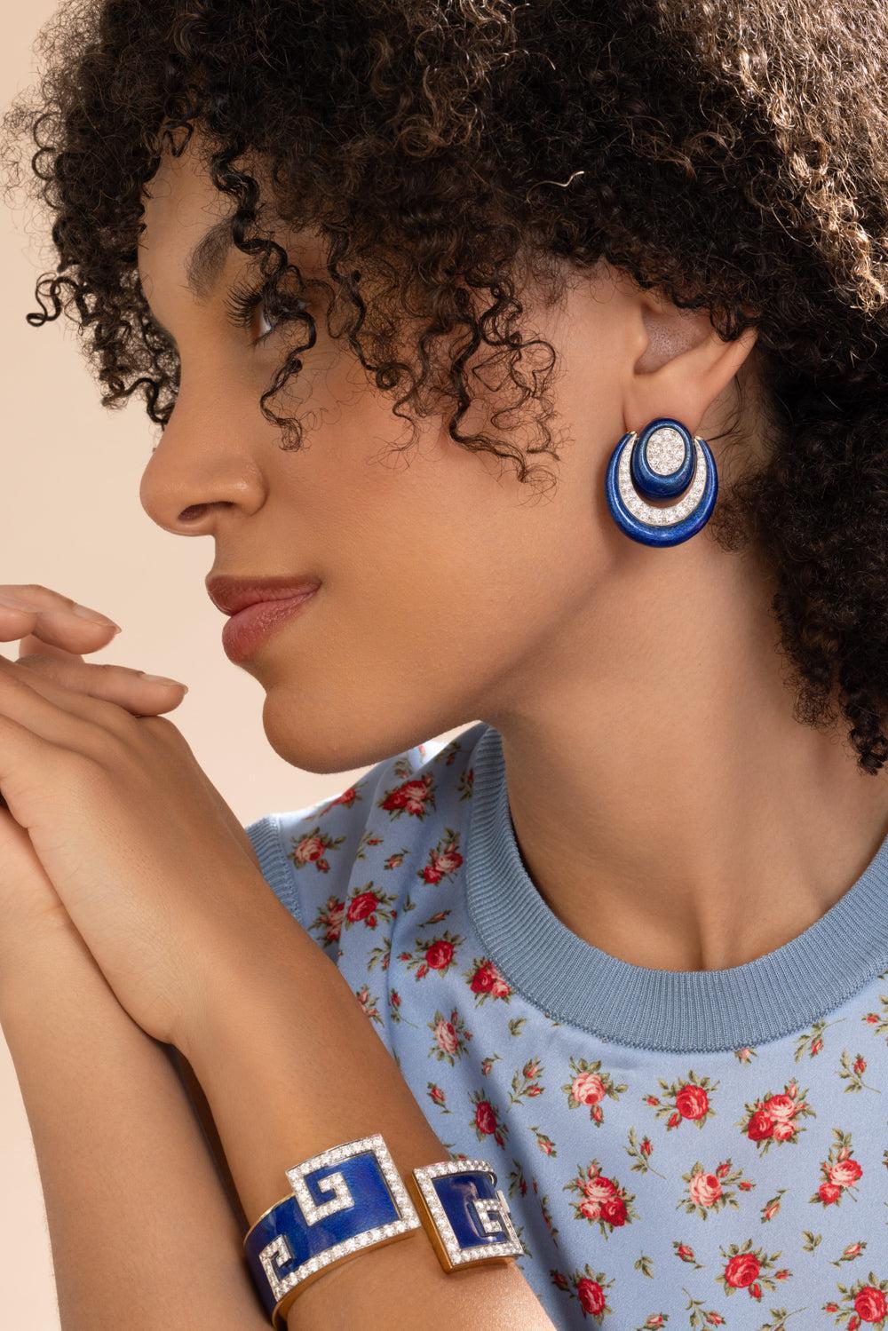 Diamond Royal Blue Studio Earrings-YELLOW GOLD-JEWELRYFINE JEWELEARRING-DAVID WEBB