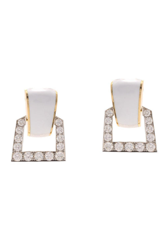 Diamond White Single Strap Earrings-YELLOW GOLD-JEWELRYFINE JEWELEARRING-DAVID WEBB