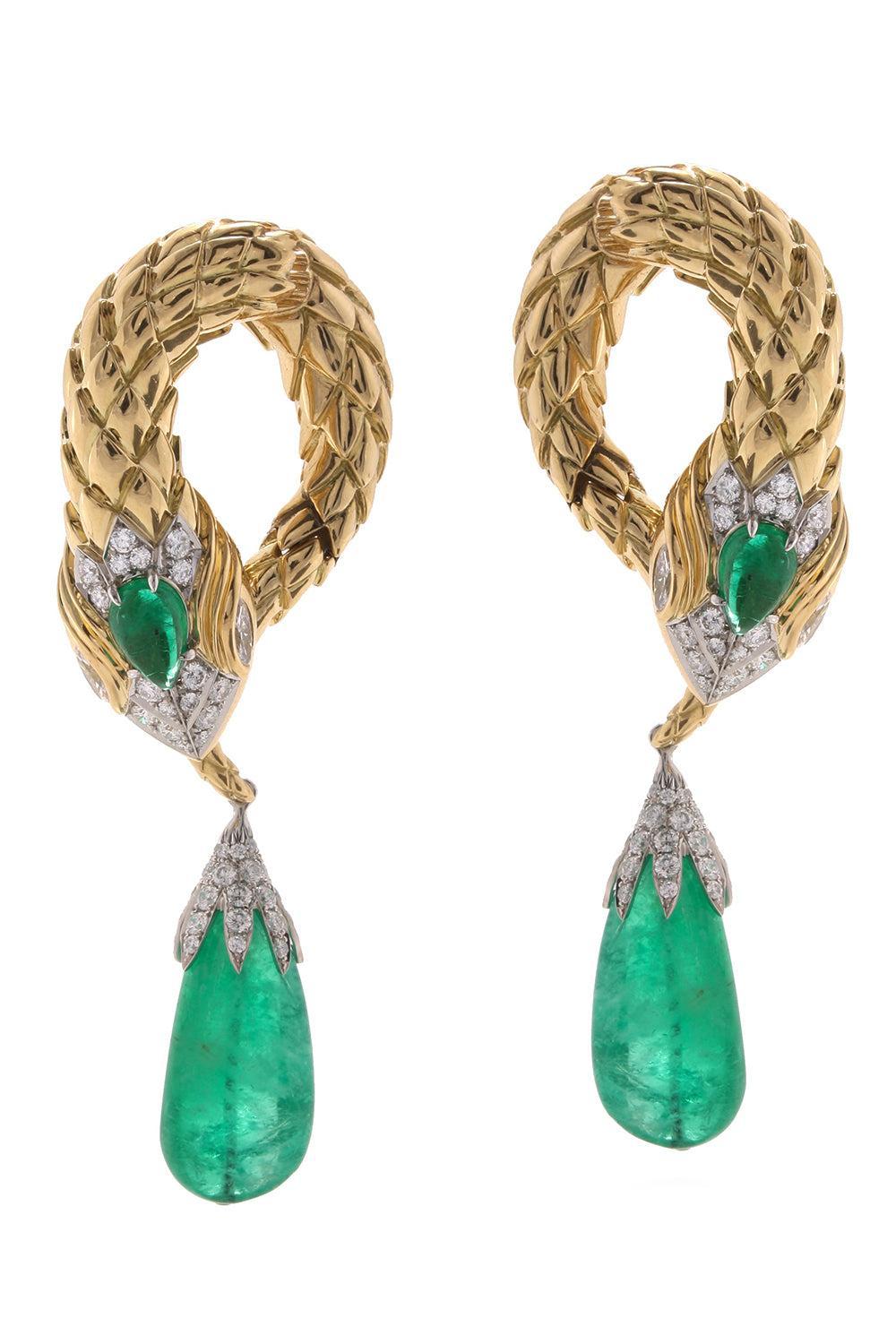 Emerald Snake Couture Drop Earrings-YELLOW GOLD-JEWELRYFINE JEWELEARRING-DAVID WEBB
