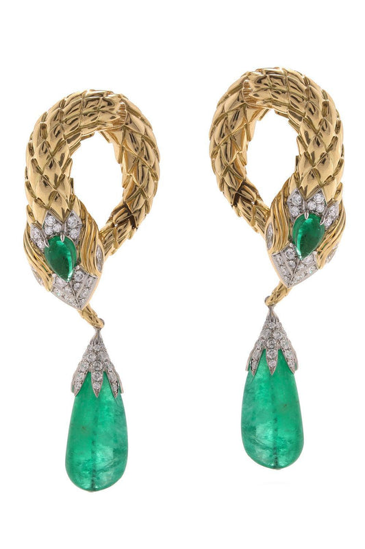 Emerald Snake Couture Drop Earrings-YELLOW GOLD-JEWELRYFINE JEWELEARRING-DAVID WEBB