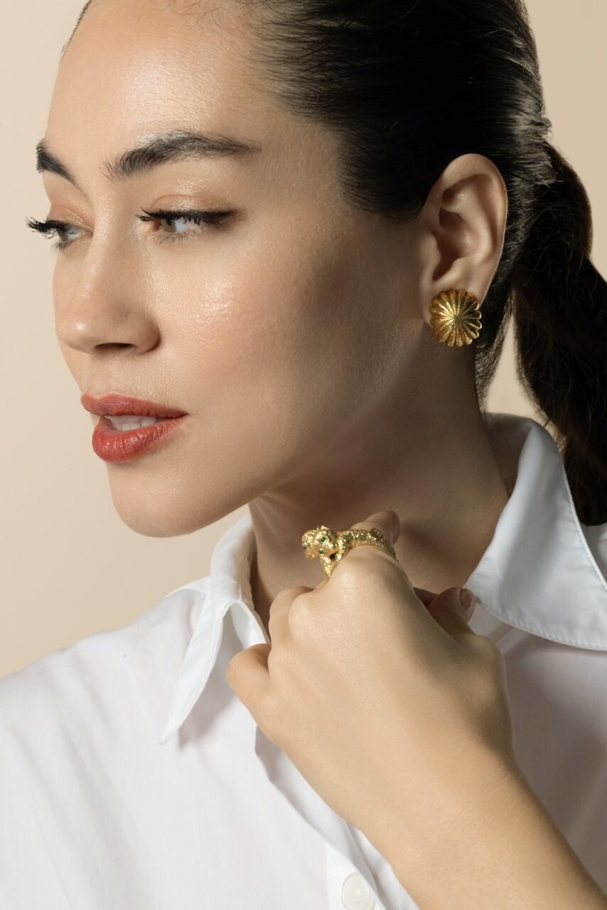 Fluted Dome Earrings-YELLOW GOLD-JEWELRYFINE JEWELEARRING-DAVID WEBB