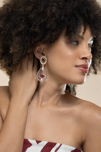 Ruby Crystal Cabochon Drop Earrings-YELLOW GOLD-JEWELRYFINE JEWELEARRING-DAVID WEBB