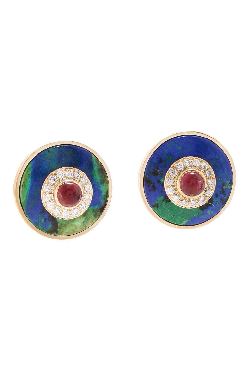 Ruby Diamond Azuremalachite Centric Earrings-YELLOW GOLD-JEWELRYFINE JEWELEARRING-DAVID WEBB