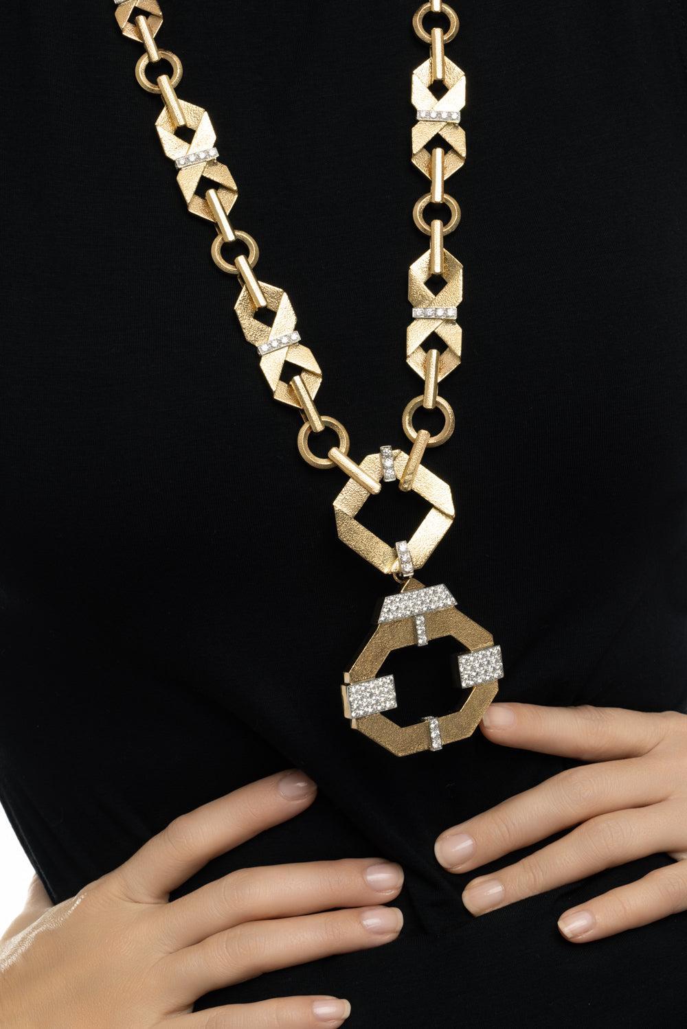 Diamond Origami Necklace-YELLOW GOLD-30-JEWELRYFINE JEWELNECKLACE O-DAVID WEBB