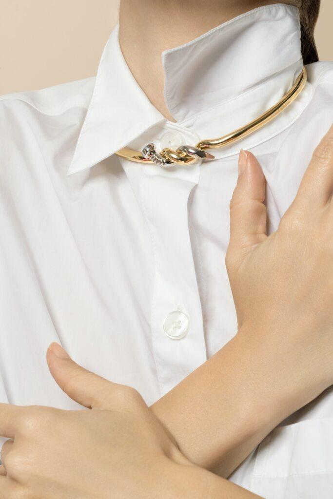 Two Tone Twisted Nail Collar Necklace-YELLOW GOLD-JEWELRYFINE JEWELNECKLACE O-DAVID WEBB