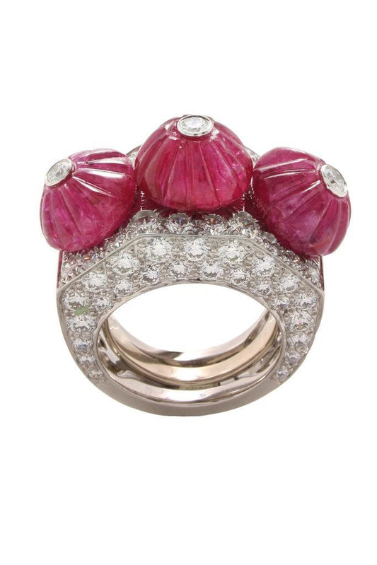 Ruby Diamond Couture Triple Crown Ring-PLATINUM-JEWELRYFINE JEWELRING-DAVID WEBB