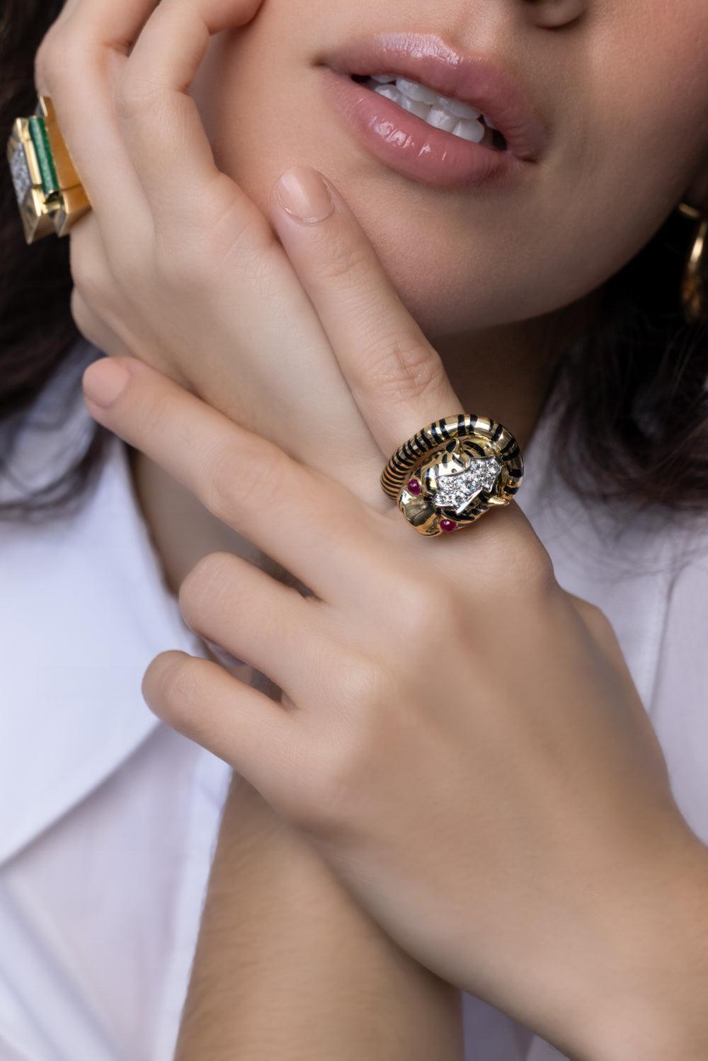 Ruby Black Wrap Tail Tiger Ring-YELLOW GOLD-5.5-JEWELRYFINE JEWELRING-DAVID WEBB