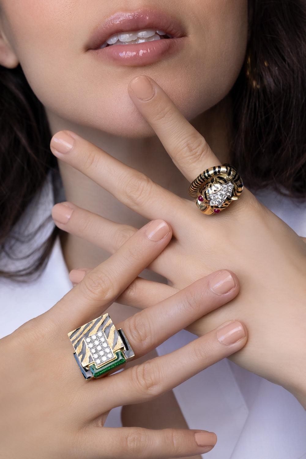 Ruby Black Wrap Tail Tiger Ring-YELLOW GOLD-5.5-JEWELRYFINE JEWELRING-DAVID WEBB