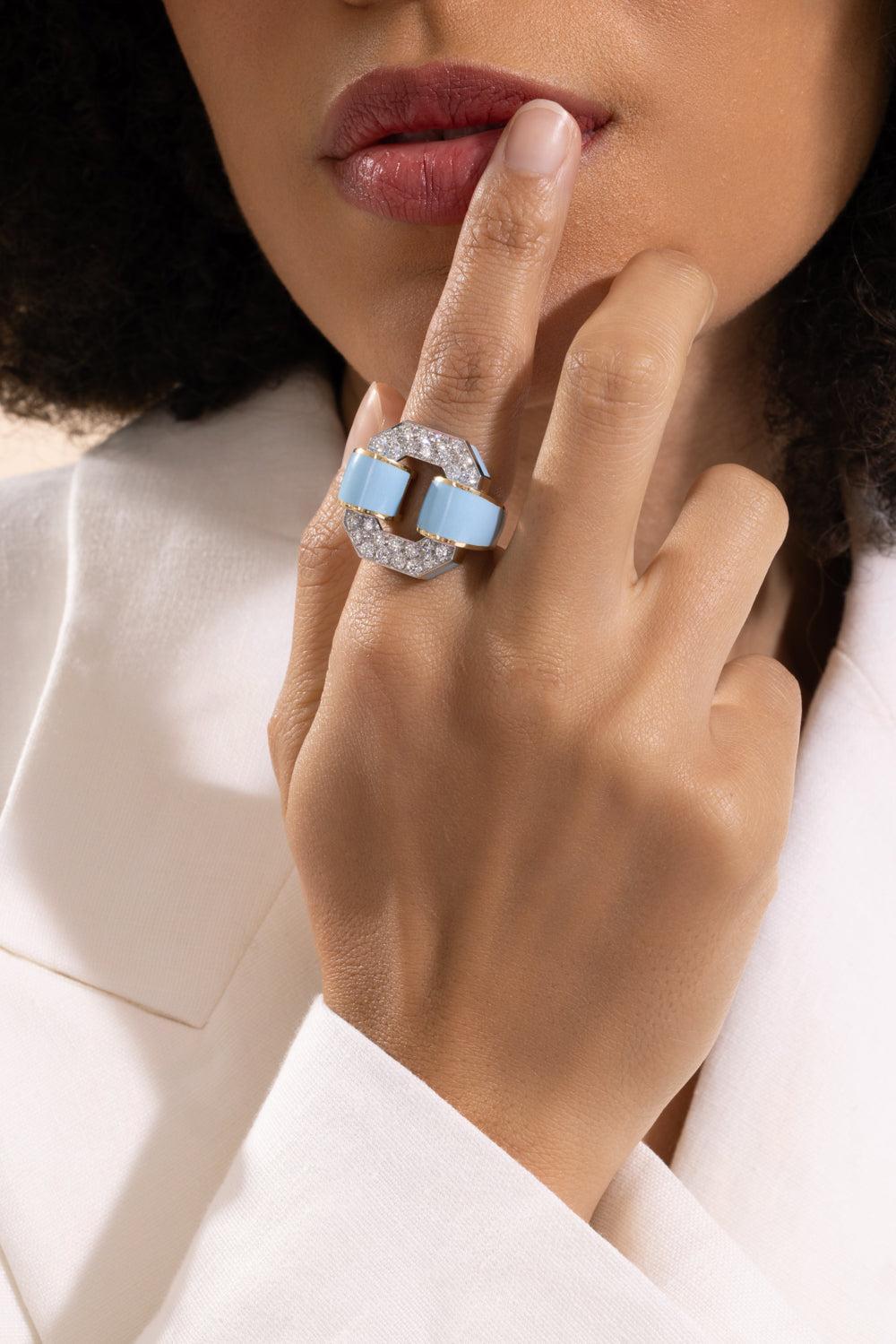 Diamond Light Blue Buckle Ring-YELLOW GOLD-6-JEWELRYFINE JEWELRING-DAVID WEBB