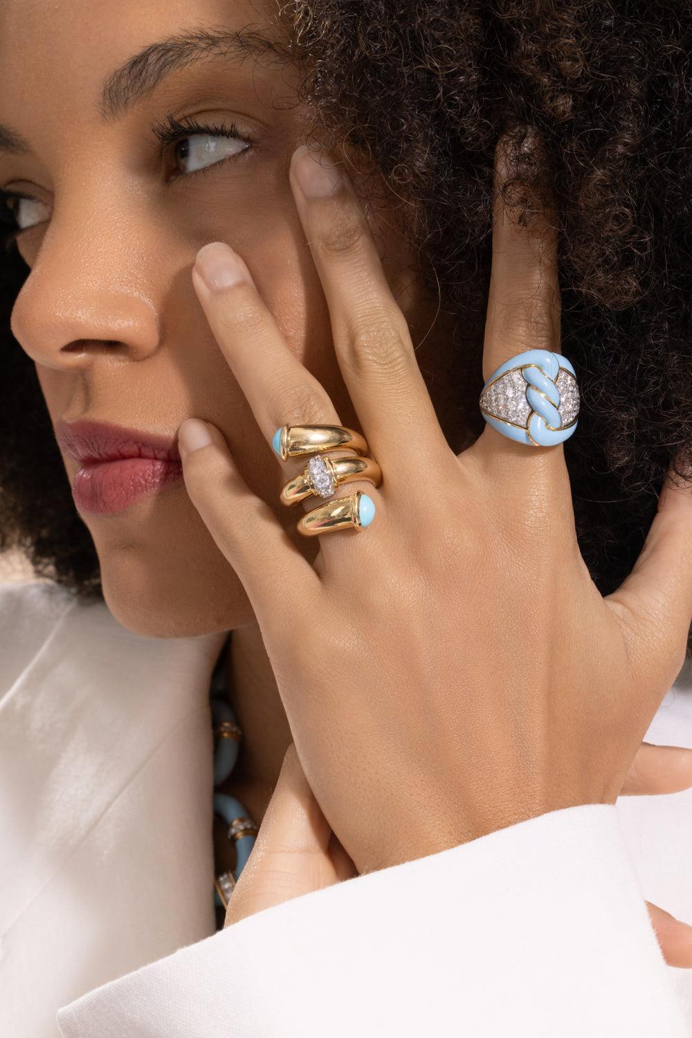 Diamond Light Blue Rope Ring-YELLOW GOLD-6.5-JEWELRYFINE JEWELRING-DAVID WEBB