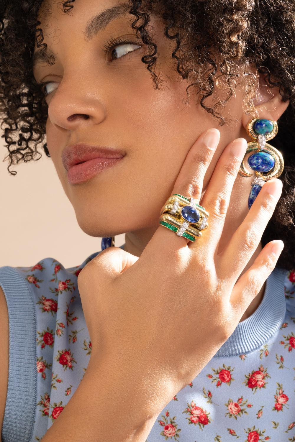 Sapphire Emerald Diamond Couture Ring-YELLOW GOLD-7.5-JEWELRYFINE JEWELRING-DAVID WEBB