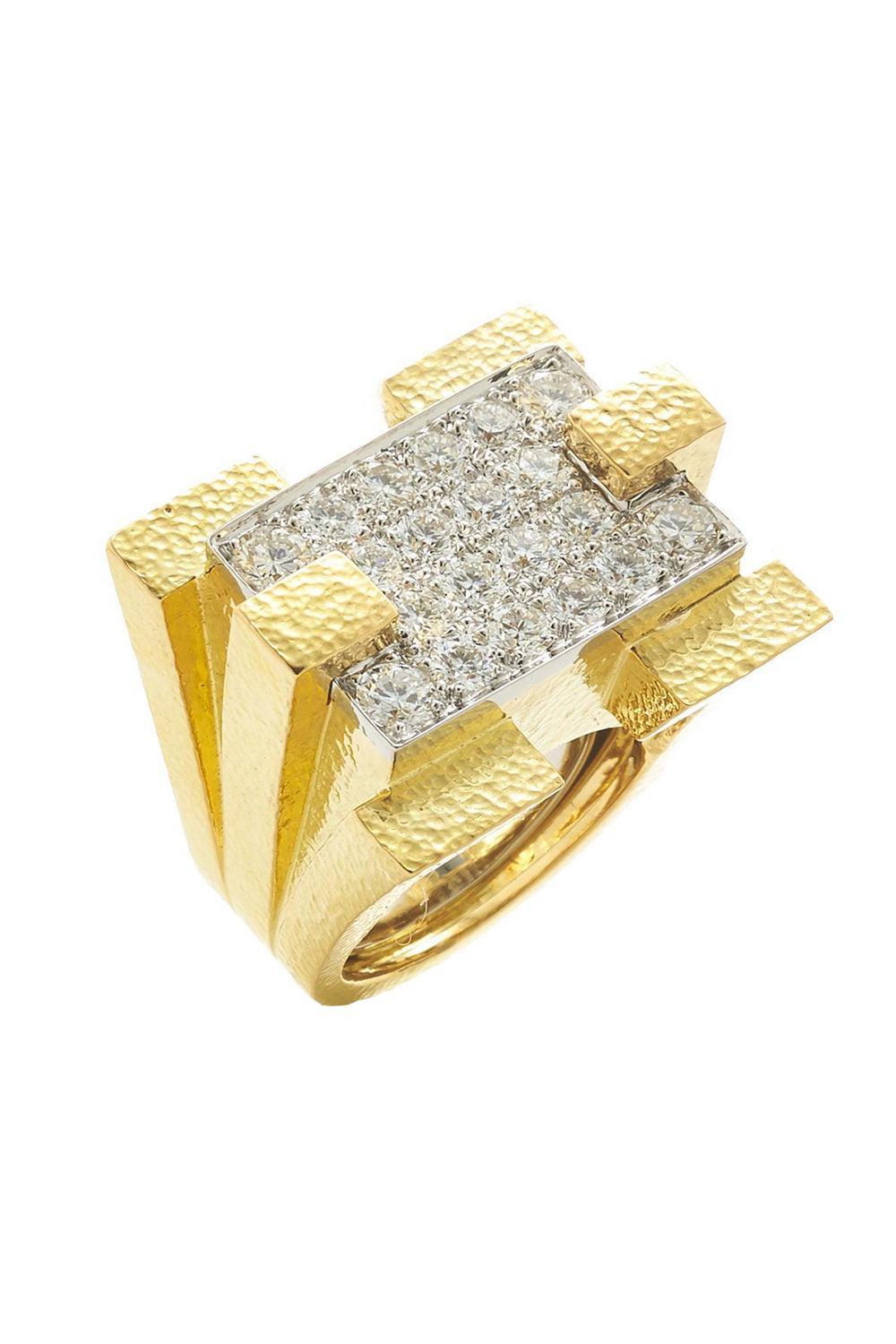 Diamond Hammered Scaffold Ring-YELLOW GOLD-JEWELRYFINE JEWELRING-DAVID WEBB