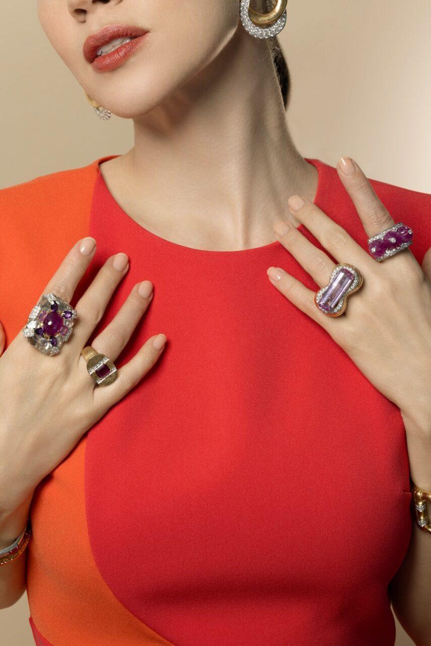 Ruby Amethyst Cascade Couture Ring-YELLOW GOLD-JEWELRYFINE JEWELRING-DAVID WEBB