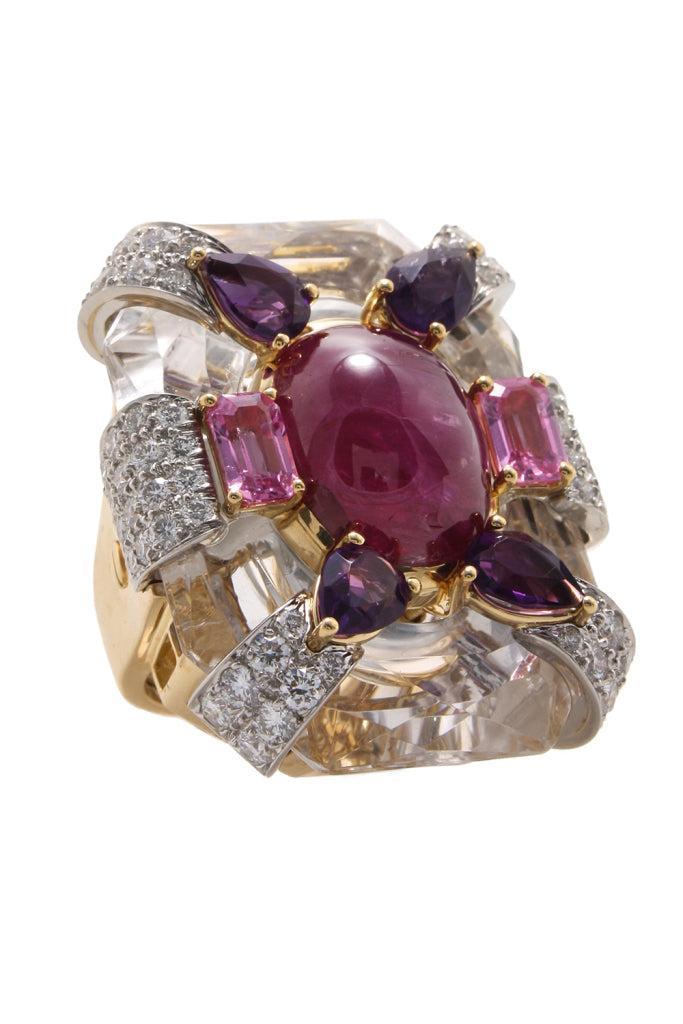 Ruby Amethyst Cascade Couture Ring-YELLOW GOLD-JEWELRYFINE JEWELRING-DAVID WEBB
