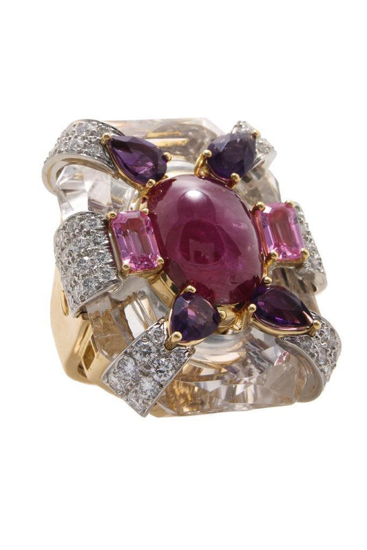 Ruby Amethyst Cascade Couture Ring-YELLOW GOLD-JEWELRYFINE JEWELRING-DAVID WEBB