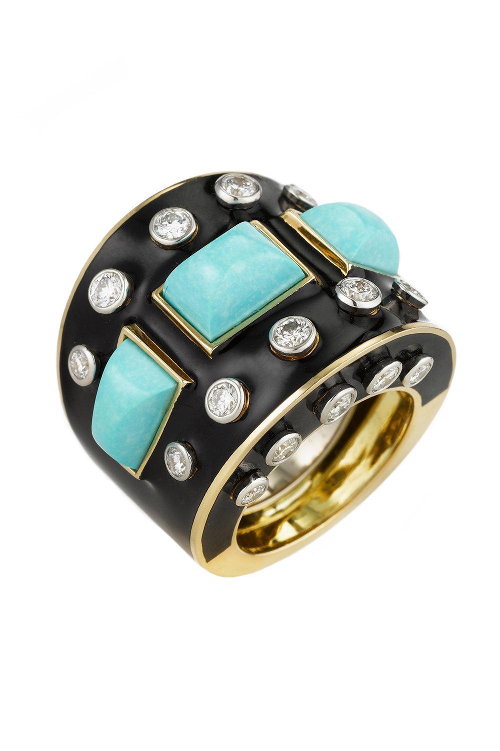 Turquoise Bastille Ring-YELLOW GOLD-JEWELRYFINE JEWELRING-DAVID WEBB