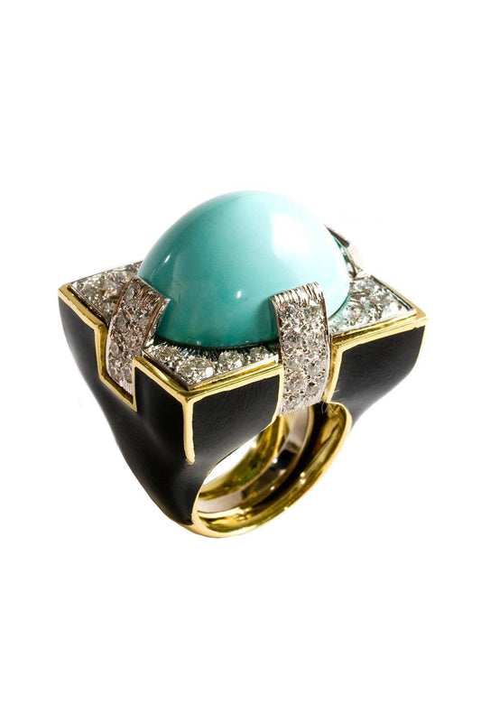 Turquoise Grand Central Ring-YELLOW GOLD-JEWELRYFINE JEWELRING-DAVID WEBB