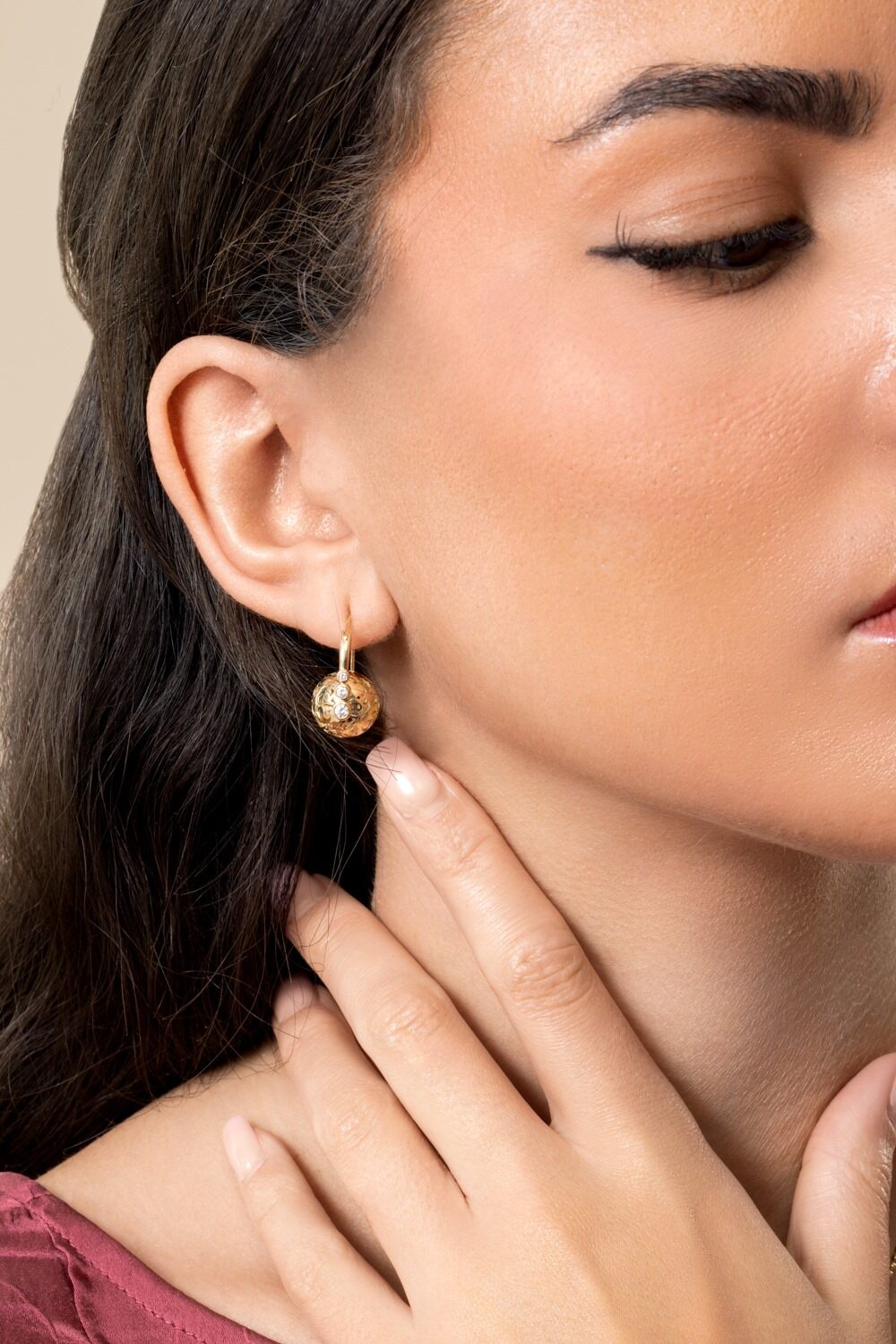 Diamond Three Bead Wallpaper Earrings-YELLOW GOLD-JEWELRYFINE JEWELBRACELET O-SYDNEY EVAN