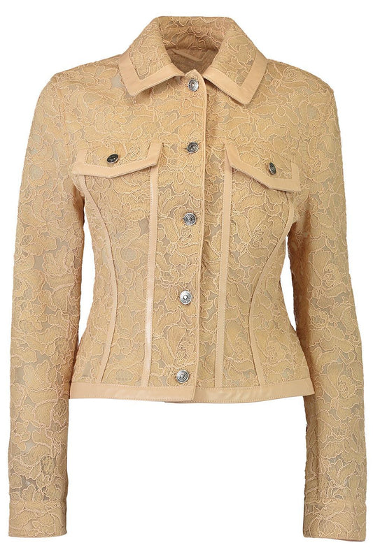 Lace Leather Detail Jacket-PINK-38-CLOTHINGJACKETCASUAL-ERMANNO SCERVINO