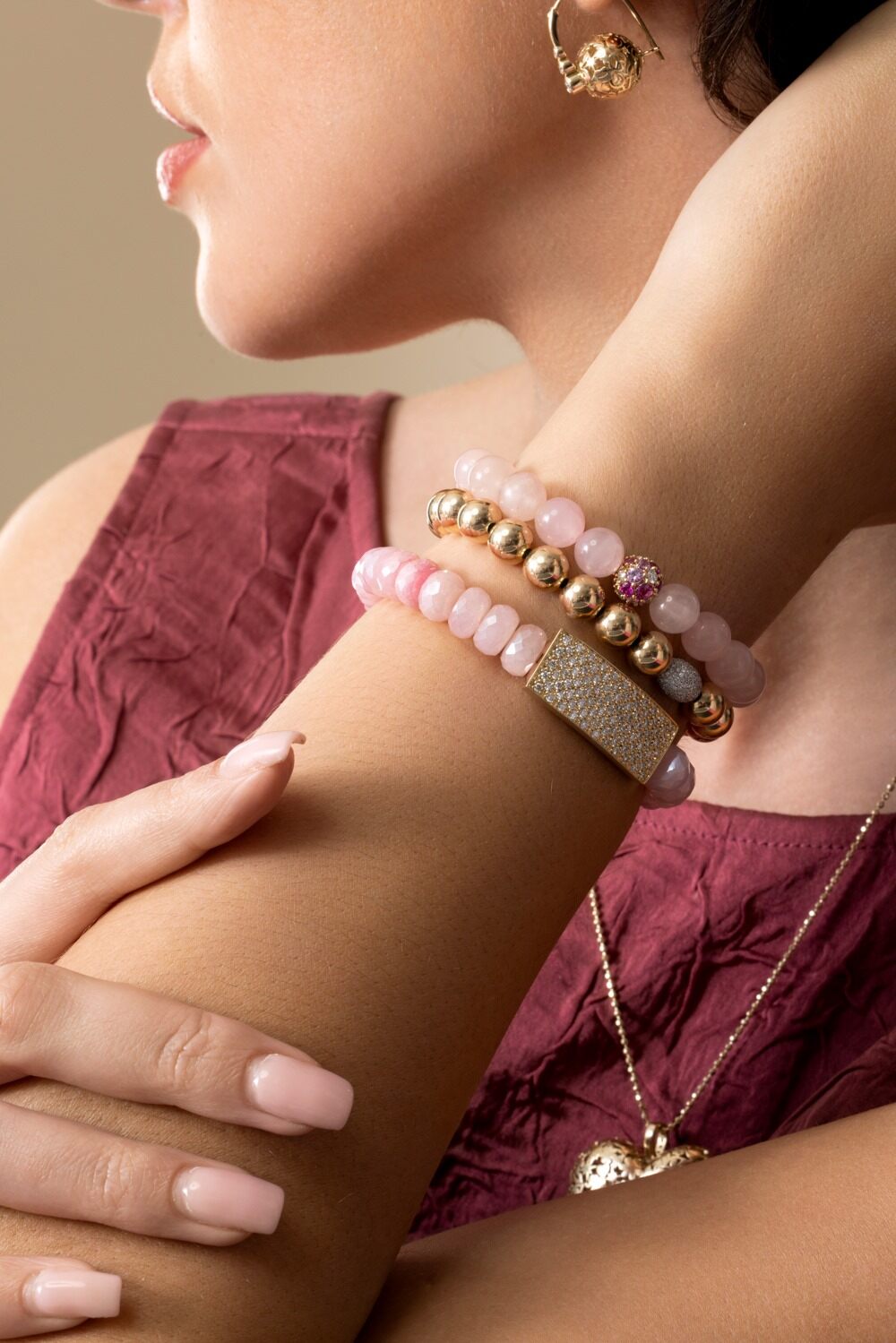 Pink Opal Diamond Pave ID Bar Bracelet-YELLOW GOLD-JEWELRYFINE JEWELBRACELET O-SYDNEY EVAN