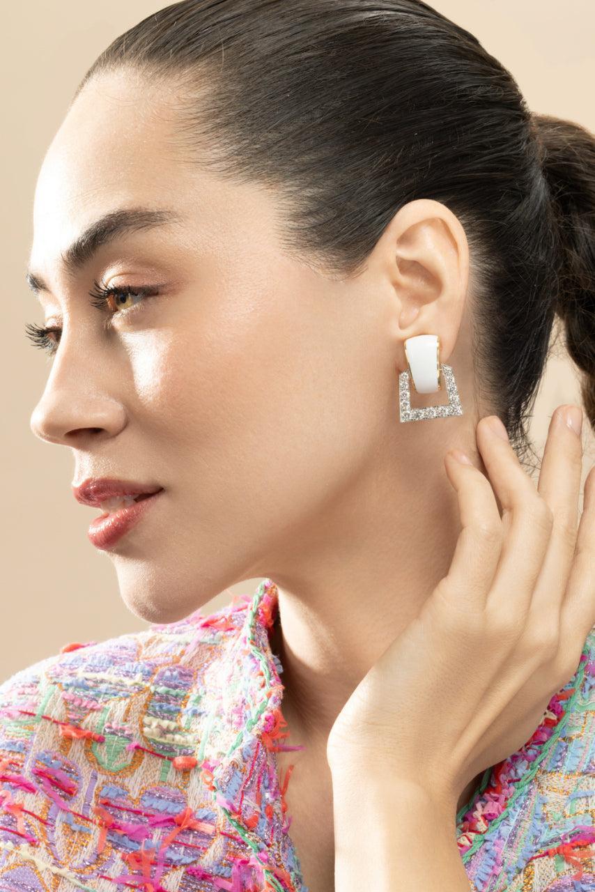 Diamond White Single Strap Earrings-YELLOW GOLD-JEWELRYFINE JEWELEARRING-DAVID WEBB