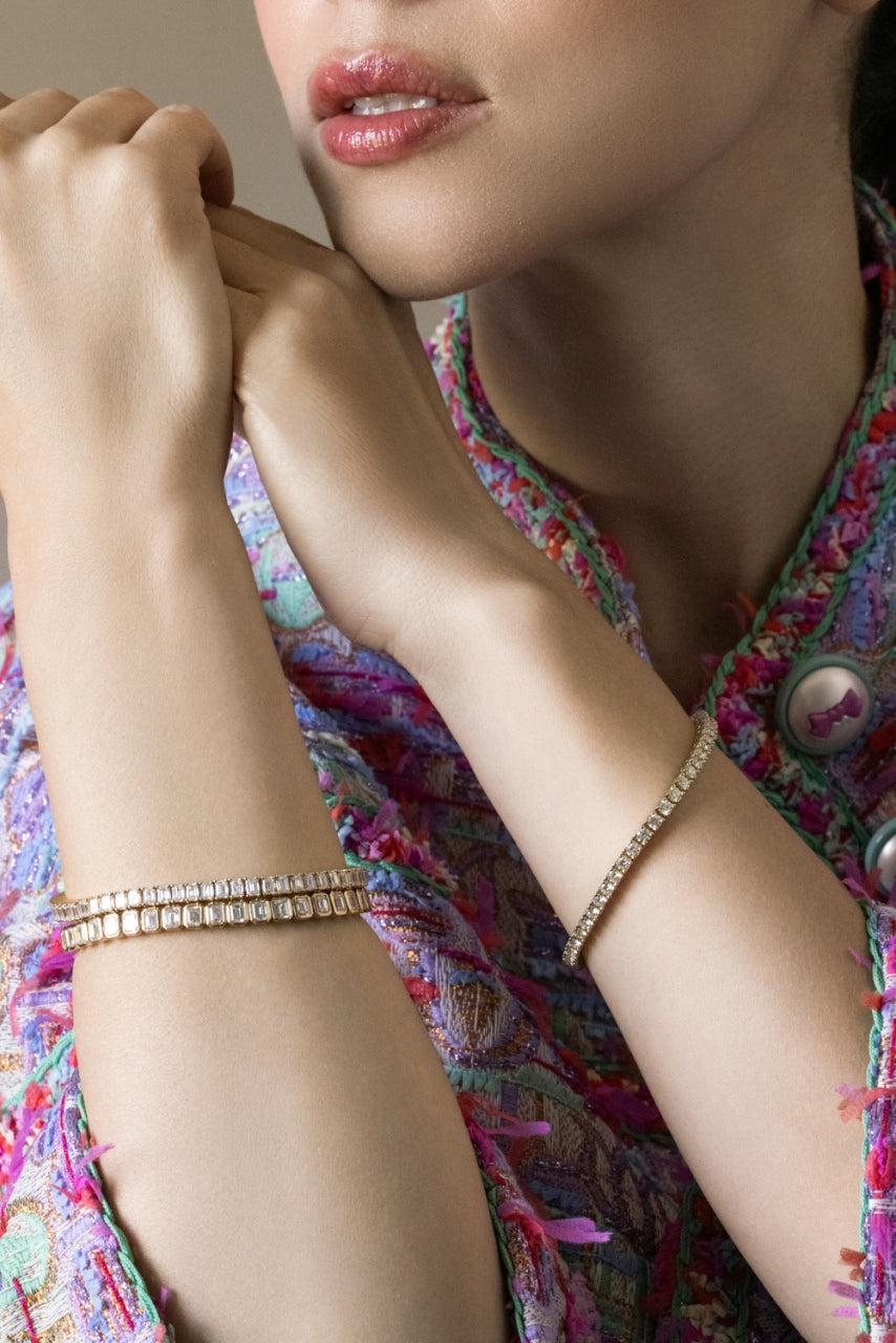 Diamond North South Bezel Bracelet-YELLOW GOLD-JEWELRYFINE JEWELBRACELET O-WITH LOVE