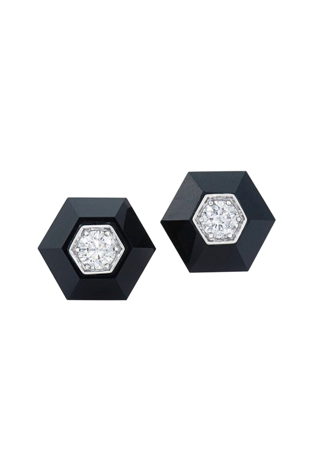 Black Jade Hexagon Stud Earrings-WHITE GOLD-JEWELRYFINE JEWELEARRING-FRED LEIGHTON