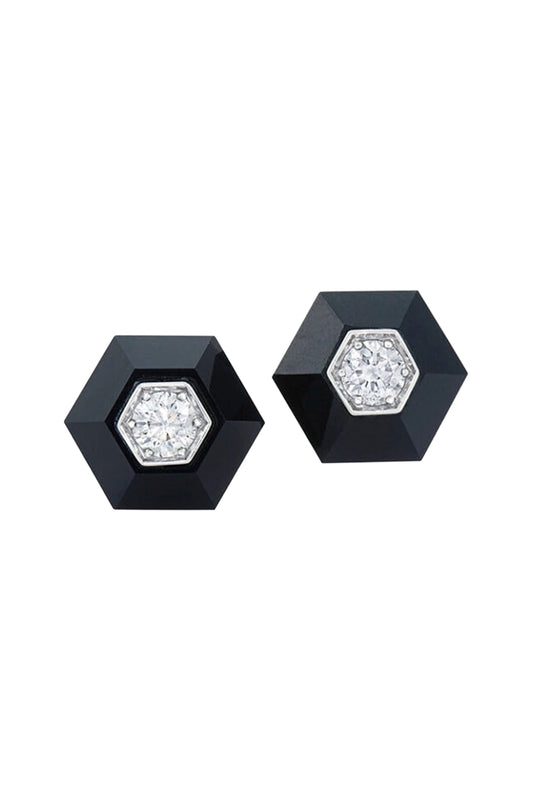 Black Jade Hexagon Stud Earrings-WHITE GOLD-JEWELRYFINE JEWELEARRING-FRED LEIGHTON
