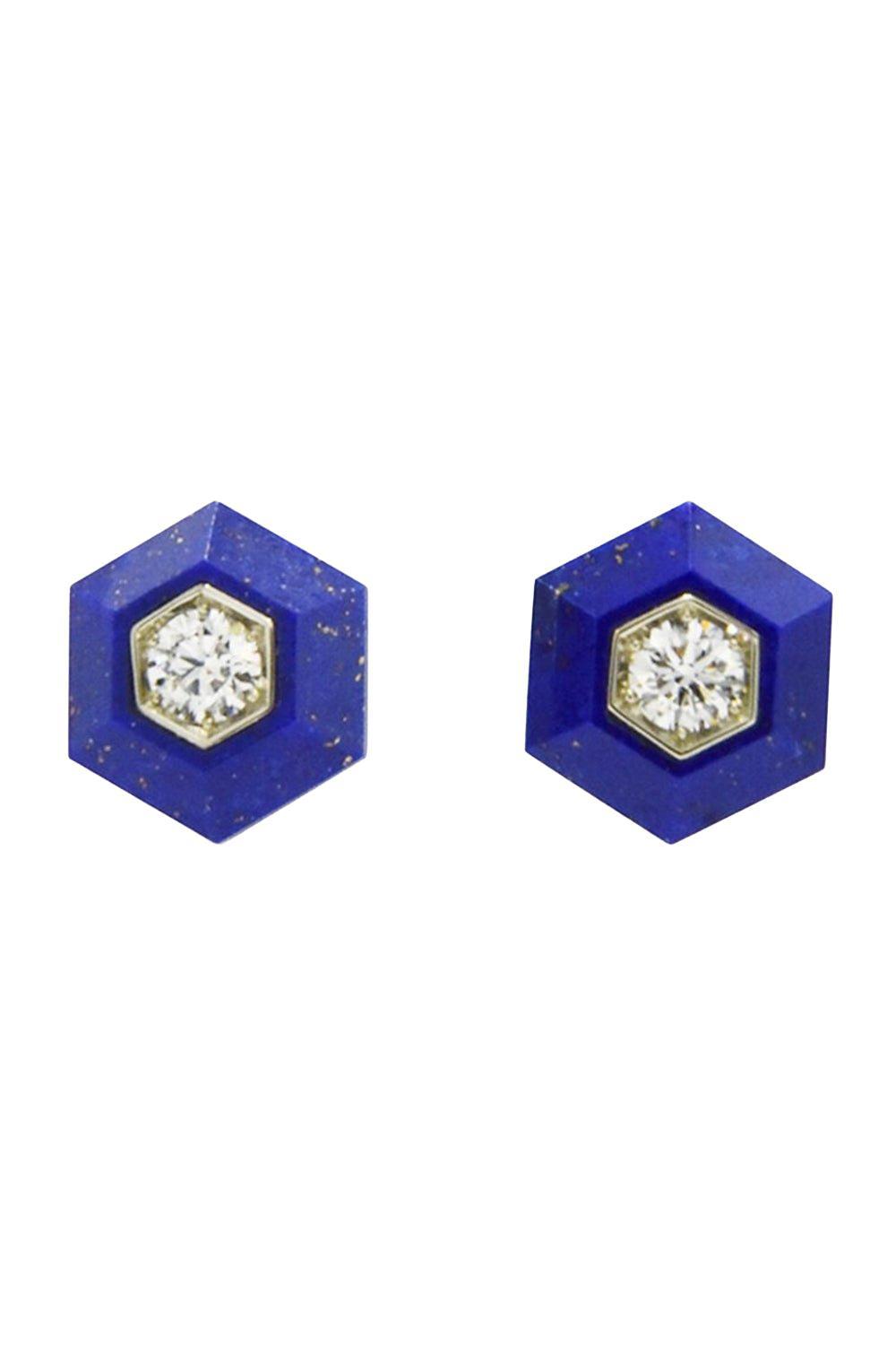 Lapis Hexagon Stud Earrings-WHITE GOLD-JEWELRYFINE JEWELEARRING-FRED LEIGHTON