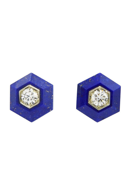 Lapis Hexagon Stud Earrings-WHITE GOLD-JEWELRYFINE JEWELEARRING-FRED LEIGHTON